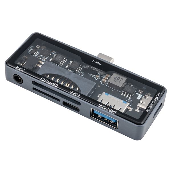 【送料無料】Digio2 USB3.2Gen1 Type-C スケルトン 2ポートハブ PD対応 3.5mm／4極付 COM-C3SD163GY