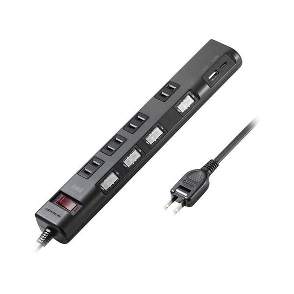 【送料無料】サンワサプライ 節電タップ 2P形状 4個口 1m ブラック TAP-B107UC-1BK