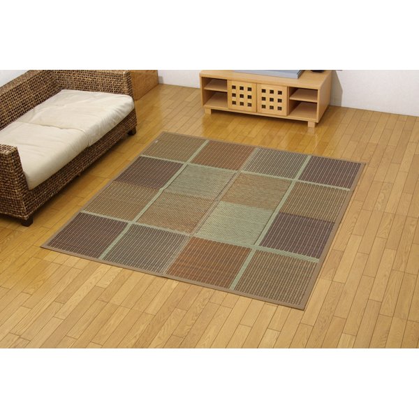 【送料無料】純国産 い草花ござ 『FUBUKI』 ブラウン 江戸間4.5畳(約261×261cm)【代引不可】|イーグルアイ店
