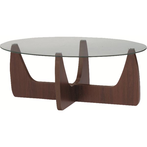 送料無料 リビングテーブル オーバル型 強化ガラス製 脚 両面使用可