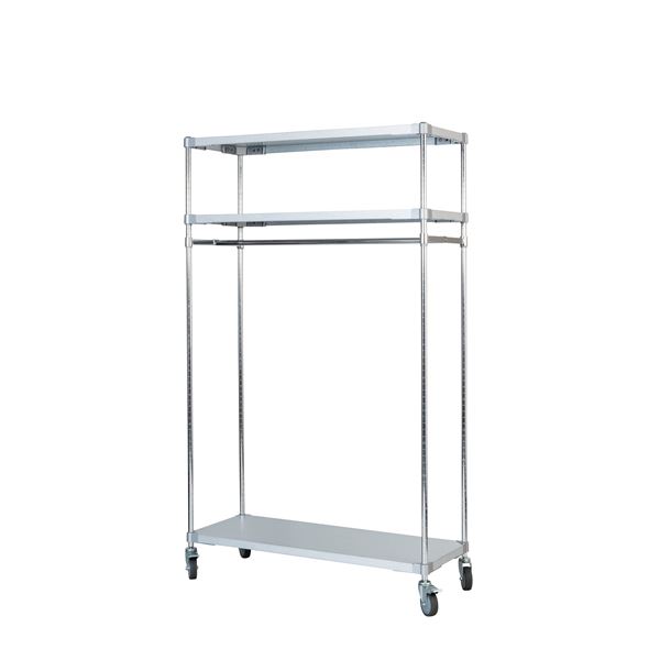 【送料無料】収納棚 46×120cm 3段 H180cm 日本製 キャスター付き 耐熱 耐食 長期耐久性 ガルバリウム鋼板製 ガルバシェルフハンガー 組立式