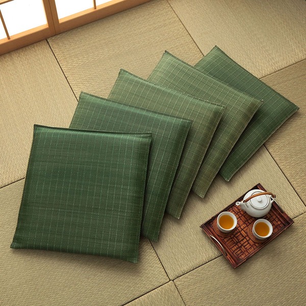 【送料無料】い草 座布団 クッション 約55&times;55cm 無地 グリーン 5枚組 日本製 抗菌 防臭 消臭 湿度調整 蒸れにくい インテリア雑貨 生活雑貨【代引不可】｜イーグルアイ店