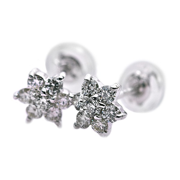 【送料無料】ダイヤモンド ピアス 0.3ct K18 ホワイトゴールド 0.3カラット 花 フラワーモチーフ ピアス 鑑別カード付き｜イーグルアイ店