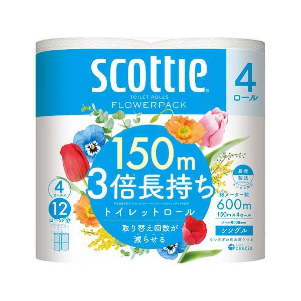 【送料無料】スコッティ フラワー3倍長持ち S 4R×12P