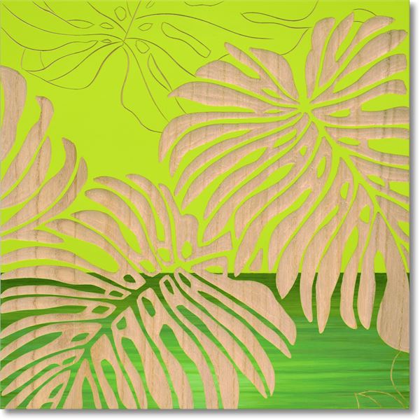 【送料無料】ユーパワー ウッドスカルプチャーアート 40×40cm 「ワイルド モンステラS」GR+NP