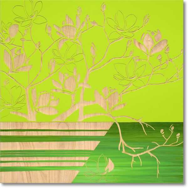 【送料無料】ユーパワー ウッドスカルプチャーアート 60×60cm 「マグノリア with ベース」GR+NP 13,104円
