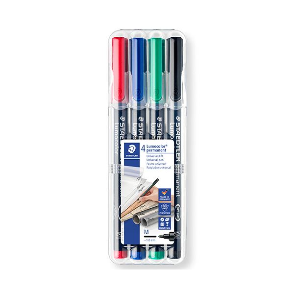【送料無料】(まとめ) ステッドラー ルモカラーペン 油性細書きM(線幅0.8-1.0mm) 4色(各色1本) 317 WP4 1パック 【×10セット】
