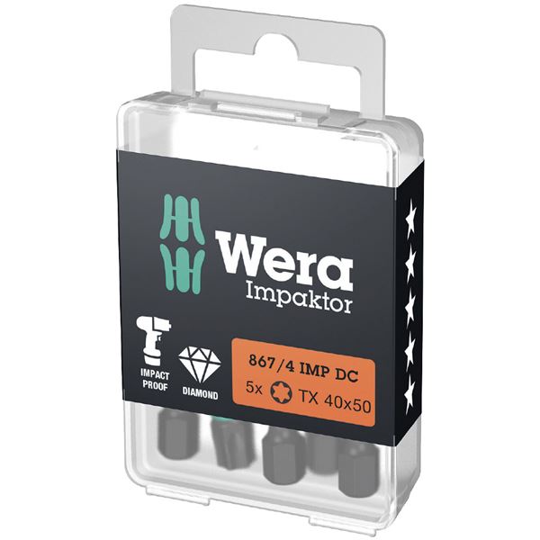 【送料無料】WERA ヴェラ 5本入 インパクトドライバー用 トルクスドライバービット 刃先サイズT40 シャンク径6.35mm 全長50mm 057667 工具