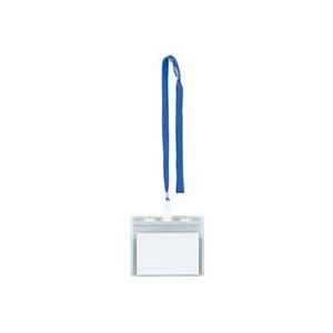 【送料無料】（まとめ）IDカード用吊り下げ名札 ロック式チャックタイプ 青 10個入×5パック