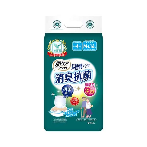 【送料無料】日本製紙クレシア 肌ケアアクティ長時間パンツM-L16枚4P
