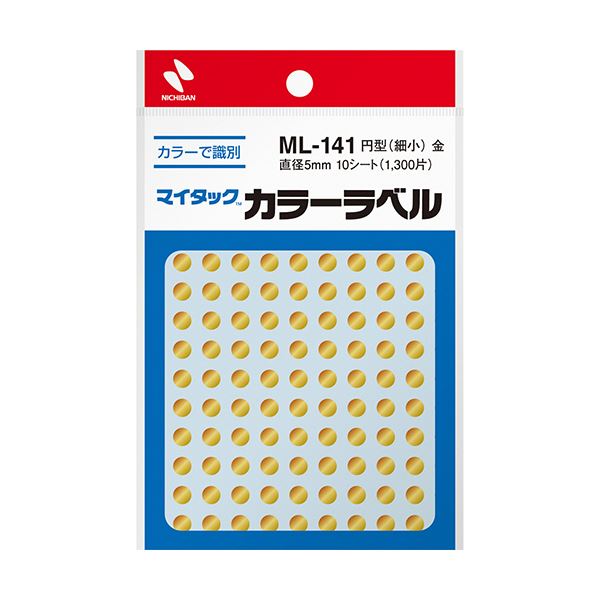 【送料無料】（まとめ）ニチバン マイタック カラーラベル 円型 直径5mm 金 ML-1419 1セット(13000片：1300片×10パック)【×3セット】