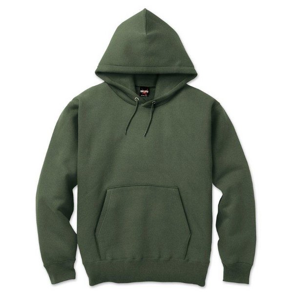 【送料無料】裏起毛 プル パーカー Lサイズ カーキ 12.5oz ヘビーウェイト 綿混 コットン混 保温力抜群 男女兼用 プルオーバー