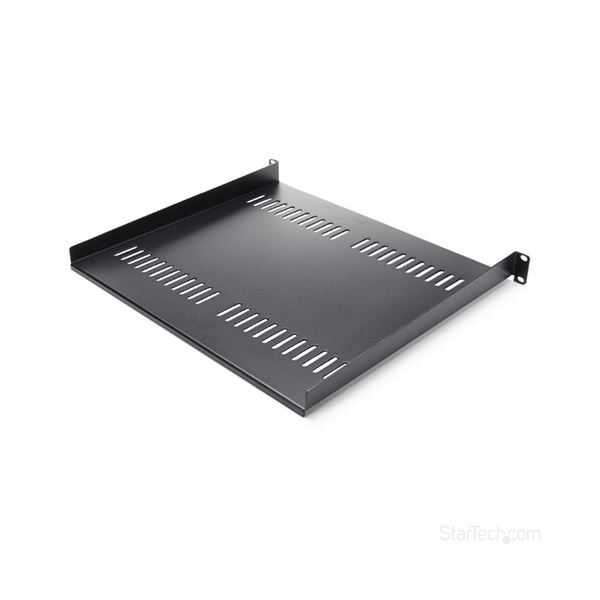 【送料無料】StarTech.com 1U 固定式サーバーラック棚板 放熱用スリット付き カンチレバー型 ブラック CABSHELF116V1個|イーグルアイ店