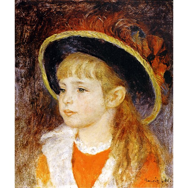 AA30 ルノアール花の帽子の少女F10工芸品ファインアート世界名画インテリア 直筆仕上げ油絵 【ルノワール】花飾りの帽子の少女 F10 絵画