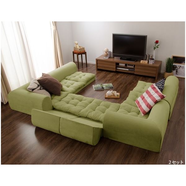 【送料無料】フロアソファー 3点セット 【グリーン スエード生地】 高さ33cm 1人掛け 2人掛け コーナー付き 日本製 KSA-337GRN【代引不可】