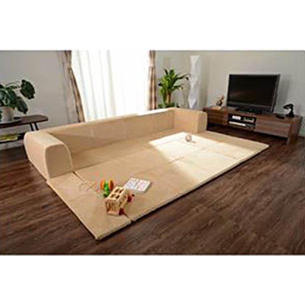 【送料無料】フロアソファー 【折りたたみフロアマット付き Lサイズ 起毛生地 ベージュ】 約幅250cm 洗えるカバー付き 日本製 〔リビング〕【代引不可】｜イーグルアイ店
