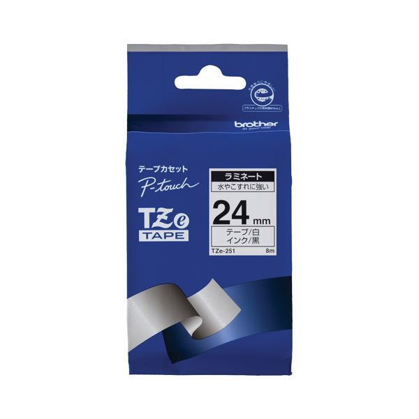 【送料無料】（まとめ） ブラザー BROTHER ピータッチ TZeテープ ラミネートテープ 24mm 白／黒文字 TZE-251 1個 【×6セット】
