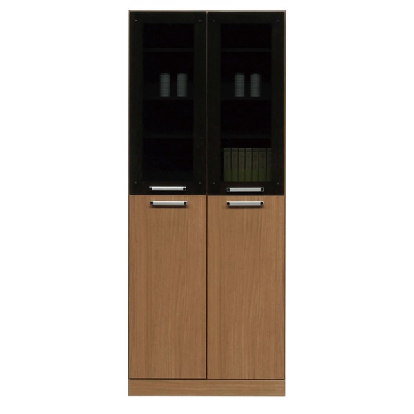 【送料無料】フリーボード 収納家具 幅74cm ブラウン 木製 ガラス扉 可動棚付き 日本製 国産 キッチン収納 ダイニングボード 食器棚 キャビネット Angel エンジェル 完成品 開梱設置【代引不可】