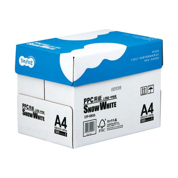 【送料無料】(まとめ) TANOSEE PPC用紙 SNOW WHITE A4 1箱(2500枚:500枚×5冊) 【×10セット】|イーグルアイ店