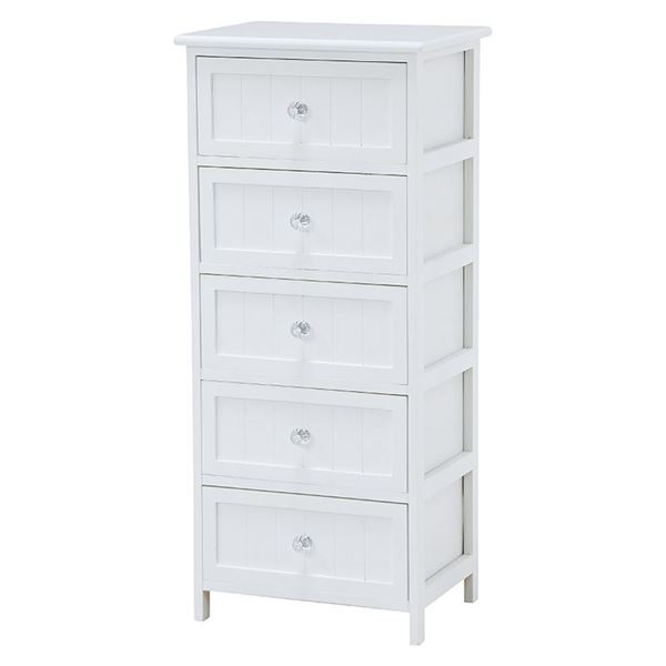 【送料無料】桐材 ランドリーラック/洗濯用品 【5段 ホワイト】 幅41×奥行31×高さ93cm 木製 クリスタル調取っ手付き 〔脱衣所 洗面所〕【代引不可】