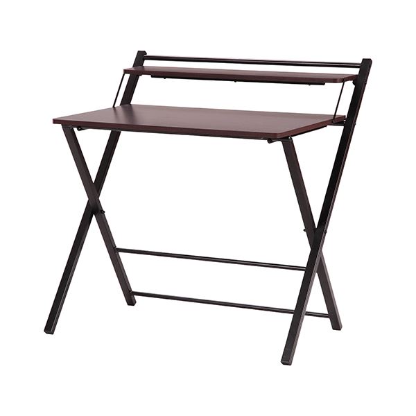 【送料無料】フォールディングデスク/折りたたみデスク 【幅88&times;奥行64cm】 ダークブラウン&times;ブラック 収納棚付き 省スペース収納【代引不可】｜イーグルアイ店