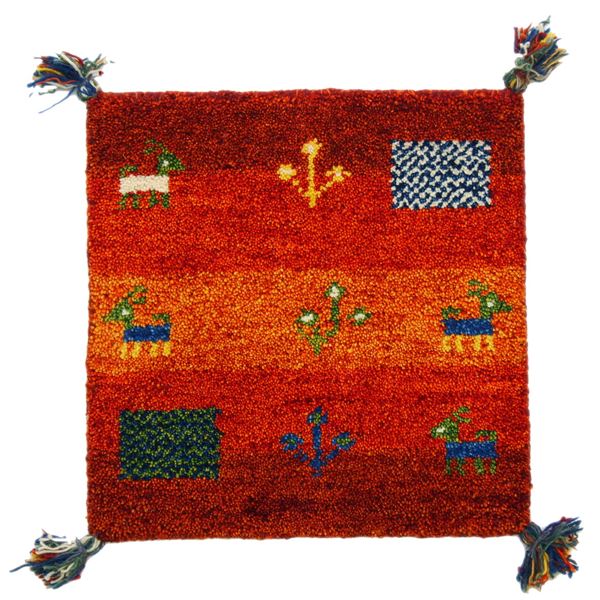 【送料無料】ギャッベ チェアパッド/椅子クッション 【約40×40cm オレンジ】 ウール100％ 保温性 調湿効果 オールシーズン可 〔リビング〕【代引不可】