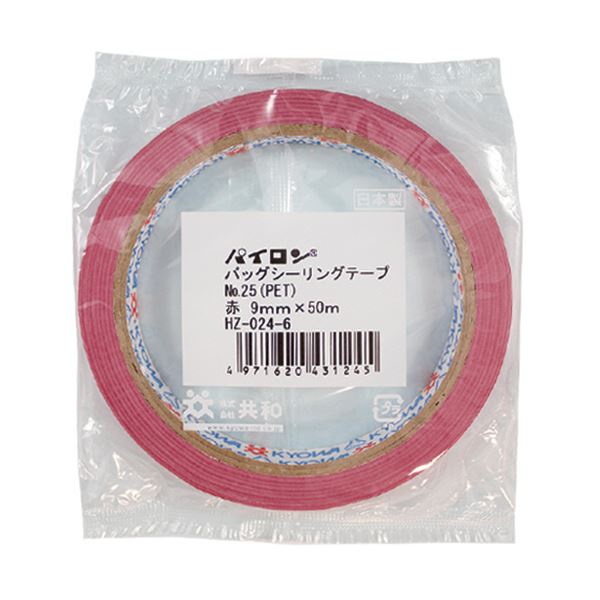 共和 パリア犬ロン バッグシーリングテープ PET#25 9mm×50m 赤 HZ-024-6 1書き割り(240巻)