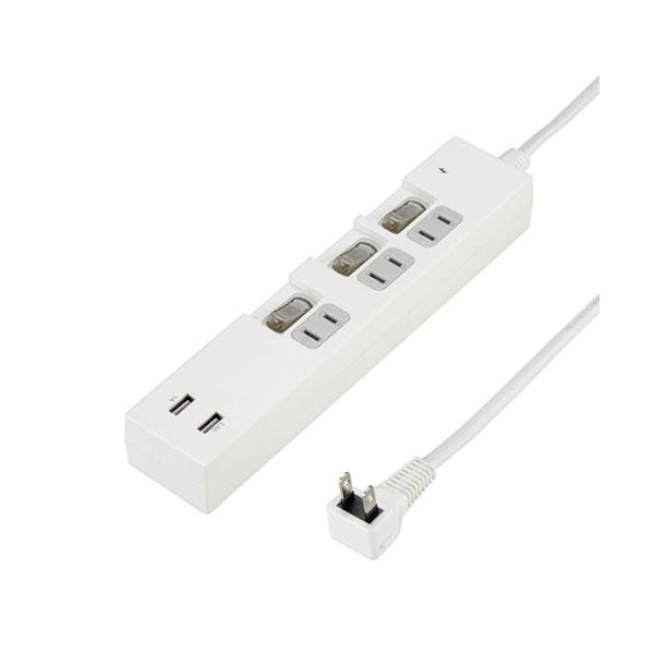 【送料無料】5個セット YAZAWA 個別スイッチ付3AC2USB3.4A2m ホワイト Y02KS532WH2UX5