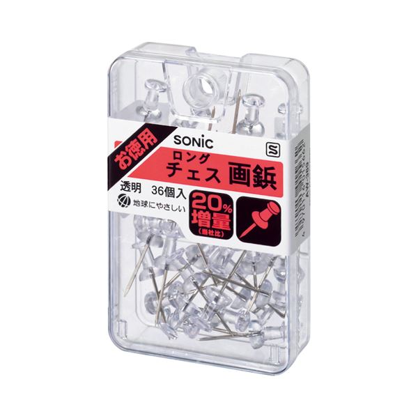 【送料無料】(まとめ) ソニック ロングチェス画鋲針長さ20mm 透明 AW-389 1ケース（36個） 【×30セット】