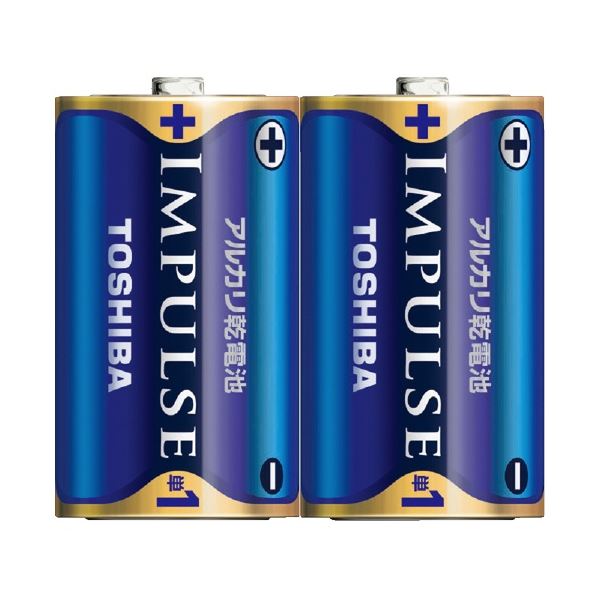 (まとめ)東芝 インパルス アルカリ乾電池 単1 2個パック【×10セット】