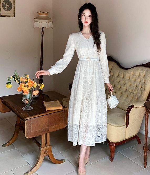 長袖ワンピース フリル 切り替え スリム 着痩せ レース【大きいサイズ レディース 春夏 結婚式 きれいめ タイト フォーマル 大人 上品 チュニック one-piece】