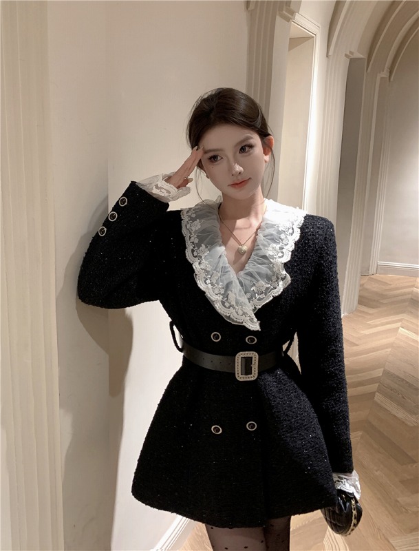 長袖ワンピース フリル 切り替え スリム 着痩せ【大きいサイズ レディース 春夏 結婚式 きれいめ タイト フォーマル 大人 上品 チュニック one-piece】