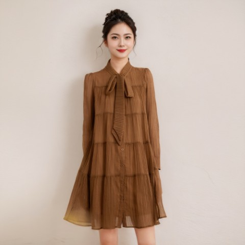 mini One Piece Short length One Piece Long-sleeved, frilly, cute, ribbon, crinkled finish, stylish, women's [plus size]Sai Women's Autumn/Winter Wedding Dress - Elegant, Tight-fitting Formal Dress Adult Elegant tunic one-piece