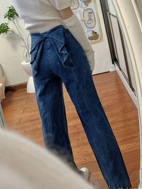 ジーパン ジーンズ ストレートパンツ ロングパンツ フリル かわいい お出かけ レディース【大きいサイズ レディース 春夏 下着 ボトムス ストレート スキニー ショーツ pants】