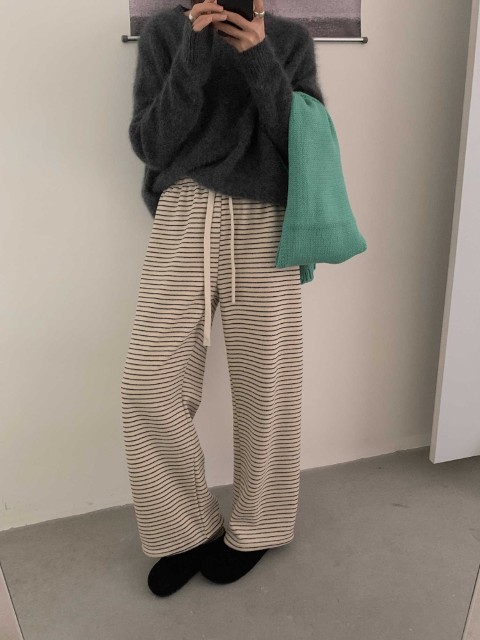 ストライプ柄 ストレートパンツ ワイドパンツ【大きいサイズ レディース 春夏 下着 ボトムス ストレート スキニー ショーツ pants】