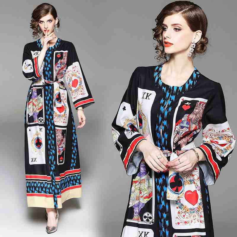 M 2l パーティー 結婚式 二次会 個性 トランプ柄プリント 長袖ロングドレスワンピース 22 新作 M 2l パーティー 結婚式 二次会 個性 トランプ柄プリント 長袖ロングドレスワンピース 22 新作