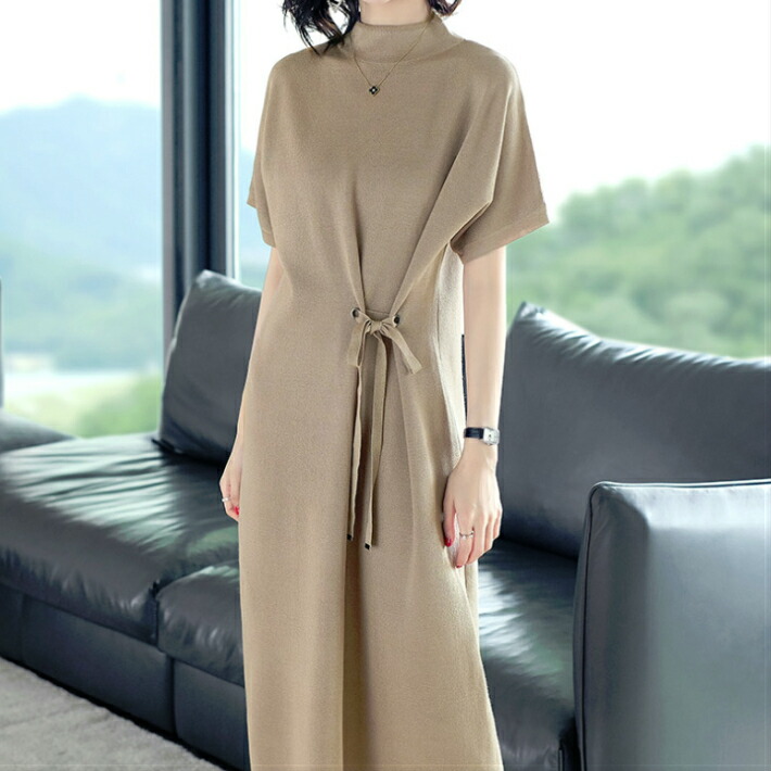 楽天市場 ボトルネック ウエストマーク ワンピース 半袖 ベージュ ブラック 体型カバー ワンピ ゆったり 上品 大人 かわいい カジュアル きれいめ 春 夏 秋 韓国 ファッション インスタ 映え 母の日 入園 入学 卒園 卒業 パーティー 2次会 ドレス Earth Valley ストール