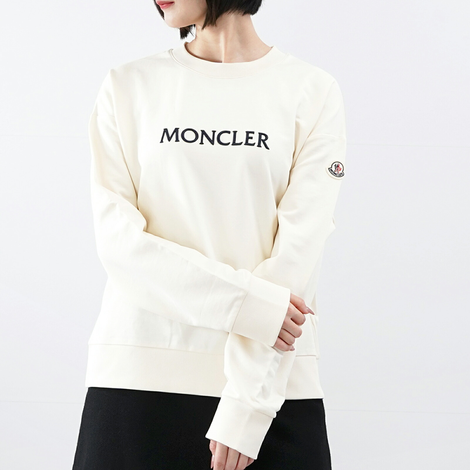【未使用】MONCLER ロゴ コットンフリース スウェット　XL　アイボリー White Logo Patch Cotton Sweatshirt - Sweatshirts for Men