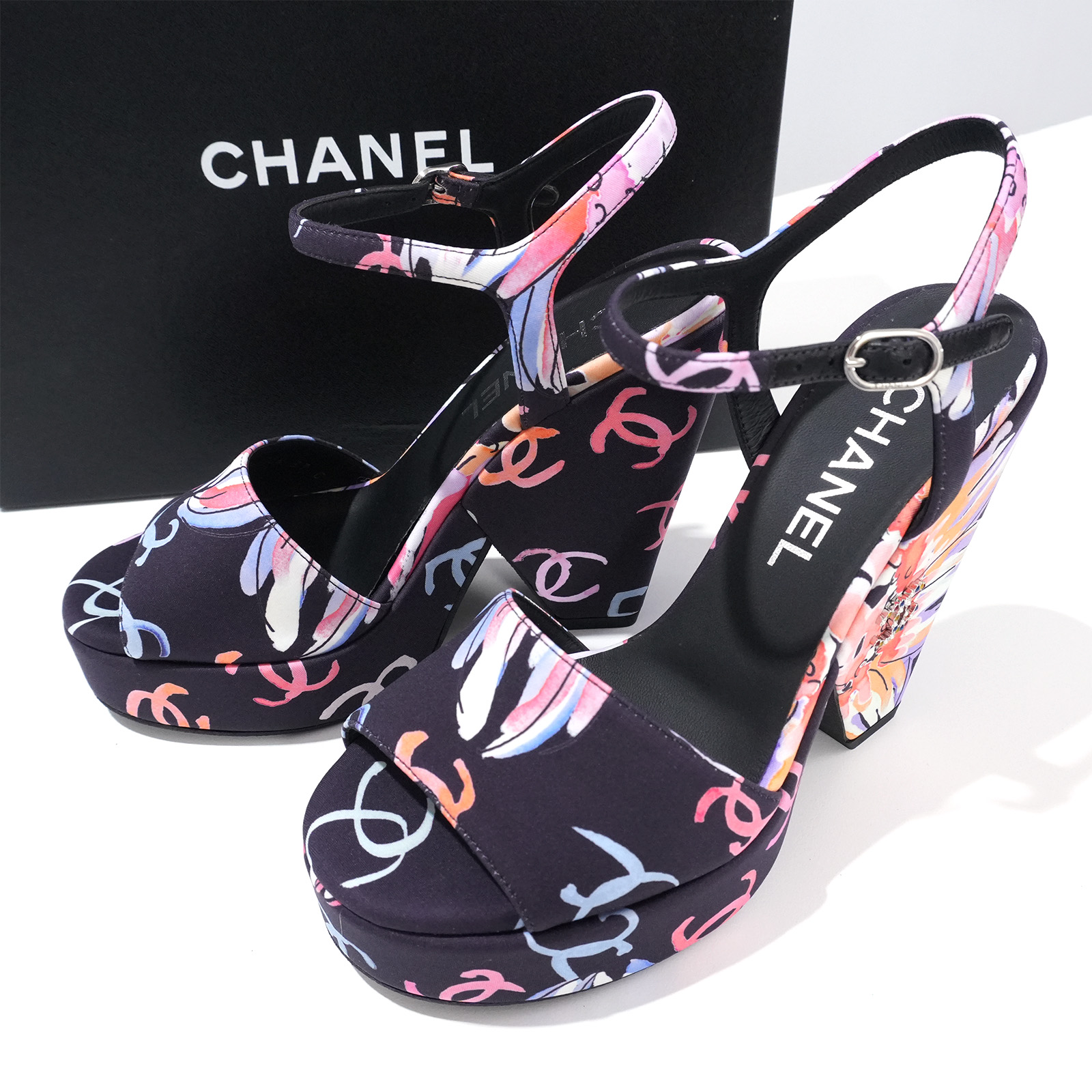 【新品 未当て嵌める】CHANEL シャネル ココマーク 花柄 厚底 サンダル G45706 レディース 亭主もち 一般受け おすすめ 差し上げ物 ロゴタイプ【中古】