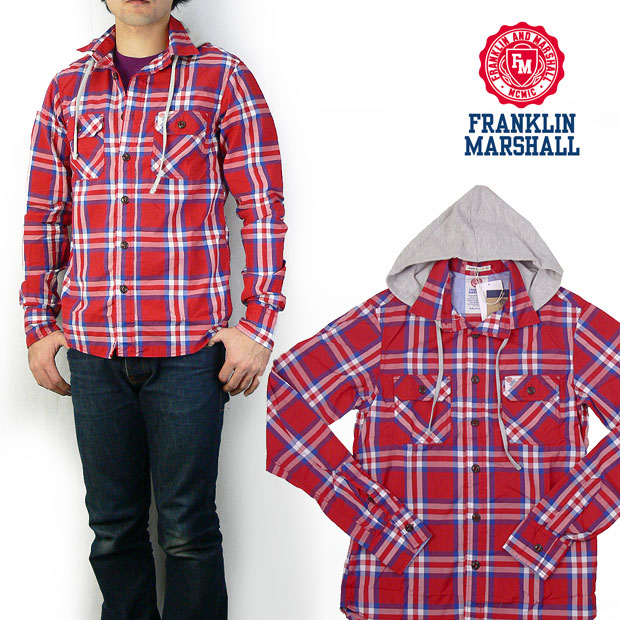 フランクリン マーシャル FRANKLIN＆MARSHALL パーカー付き 長袖 チェックシャツ※セール価格につき返品・交換不可