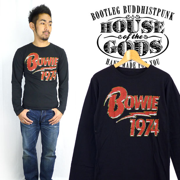 HOUSE OF THE GODS ハウスオブザゴッズ （BUDDEST PUNK)デビットボウイ ビーズ刺繍長袖 Ｔシャツ「BOWIE 1974」