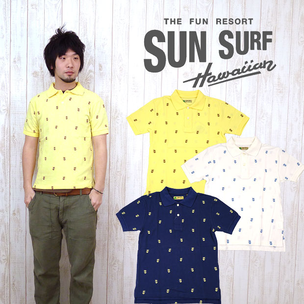 SUN SURF サンサーフ 半袖ポロシャツ パイナップル 総柄 L 黒