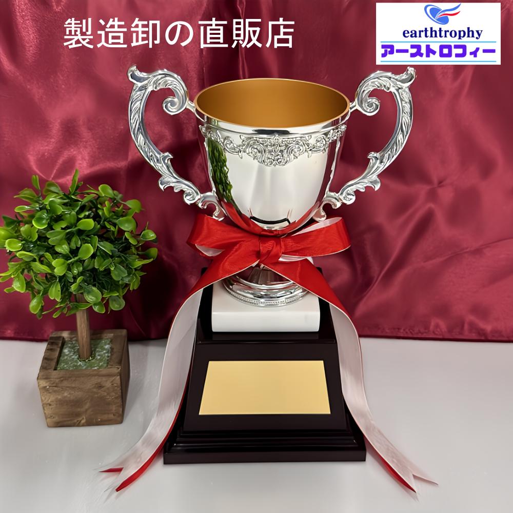 アーストロフィー　優勝カップ金属製WDW　Ａサイズ プレート彫刻無料 白大理石付 高さ235ｍｍ ゴルフ サッカー 野球 優勝トロフィー シルバー 銀色 持ち回り 大きい 製造直販