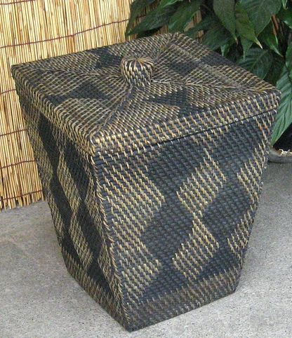 Earth Village Lombok Rattan Wicker Basket With Lid Wastepaper Lombok Rattan Wicker Basket With Lid Wastepaper Square