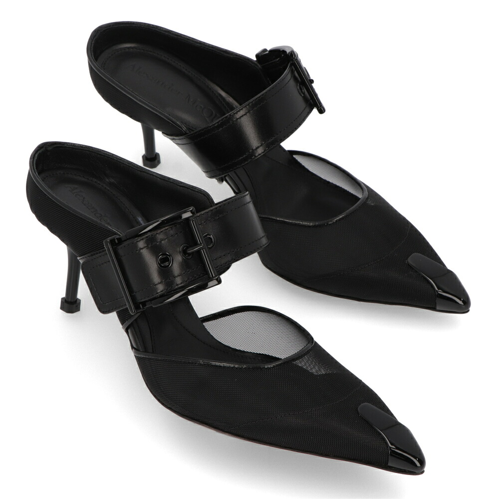 【新品】アレキサンダーマックイーン ALEXANDERMCQUEEN シューズ サンダル レディース ブラック レザー シンプル ベルト ピンヒール ヒールなし 744485