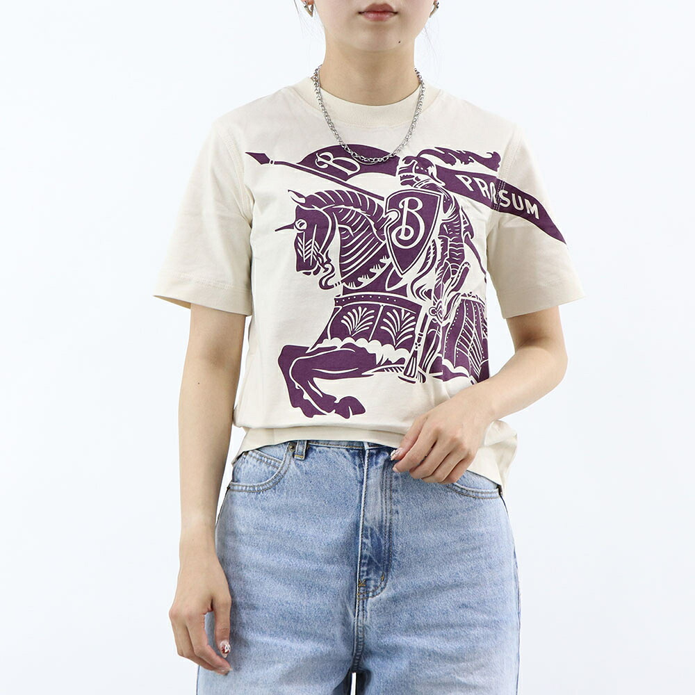 【新品】バーバリー BURBERRY トップス Tシャツ・カットソー レディース ホワイト×パープル 半袖シャツ ロゴ 半袖 8096379