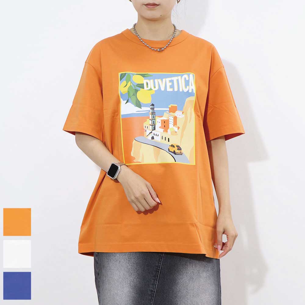 【新品】デュベティカ DUVETICA トップス Tシャツ・カットソー メンズ ブルー ホワイト オレンジ グレー コットン プリント ロゴ 半袖 VXRT41131