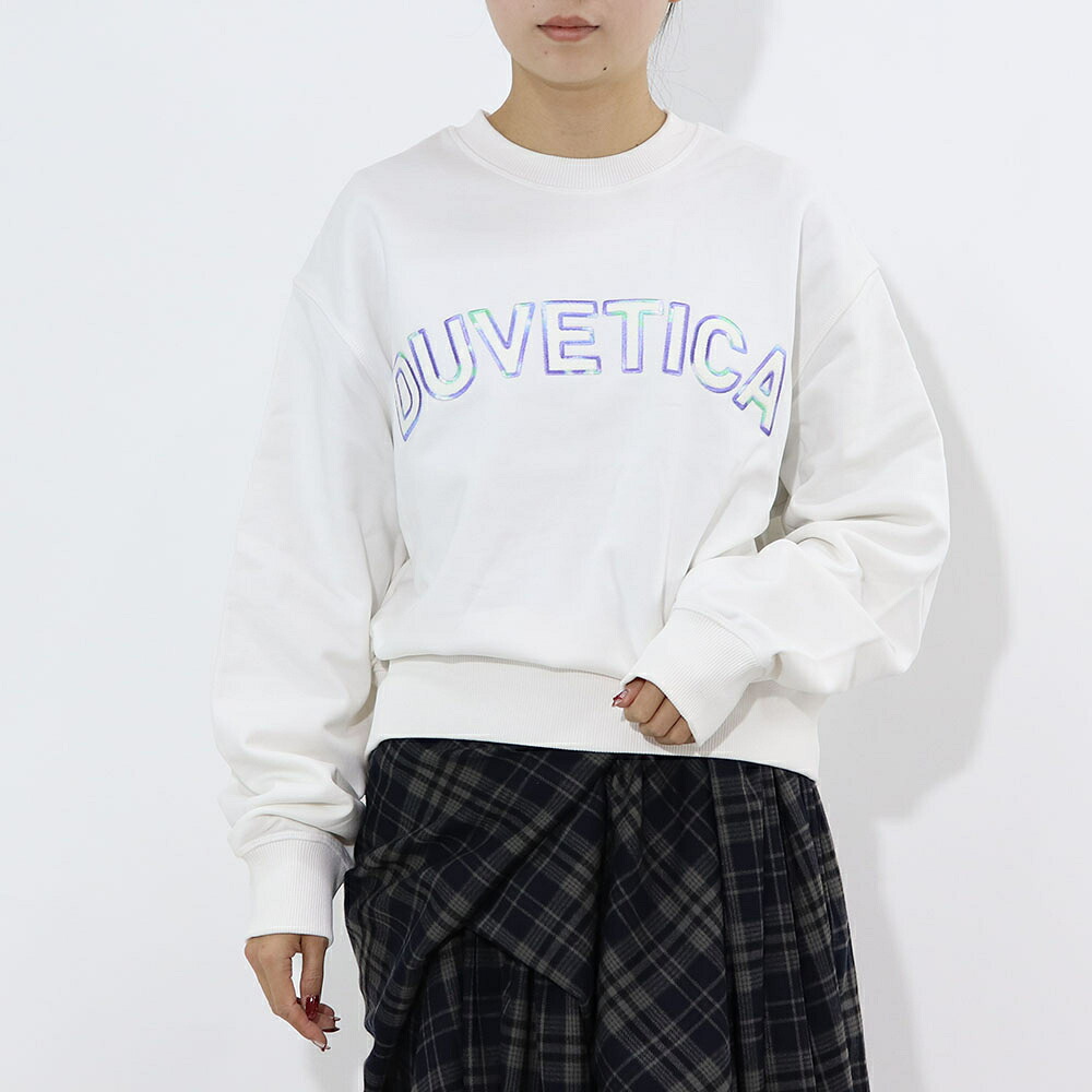 【新品】デュベティカ DUVETICA トップス スウェット・トレーナー レディース ホワイト ロゴ 刺繍 クロップド丈 VDMT00114
