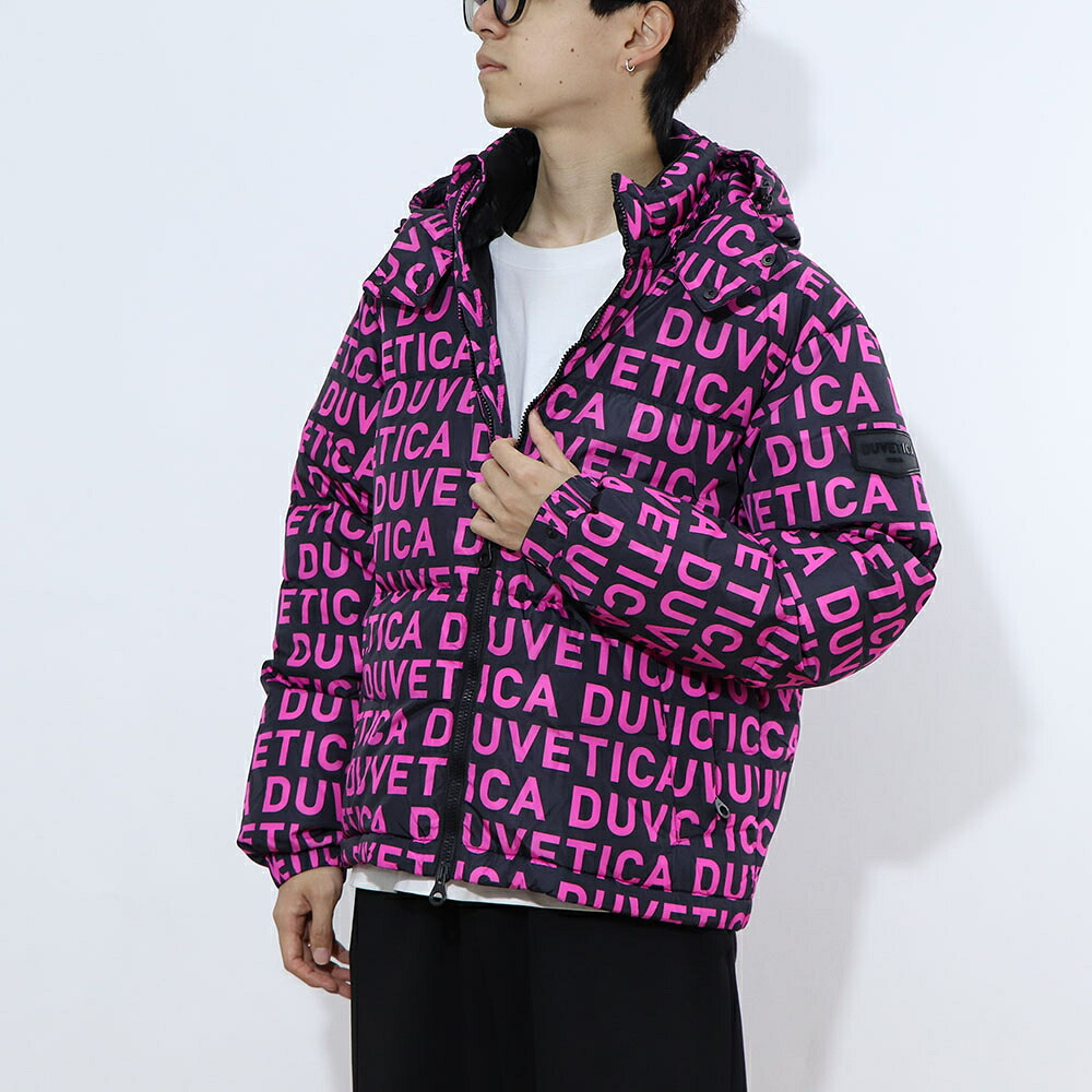 【新品】デュベティカ DUVETICA アウター ダウンウェア レディース ブラック×ピンク ポリアミド ダウン フェザー ダウンジャケット ロゴ 総柄 ハーフ・ロング丈 VUDJ02111