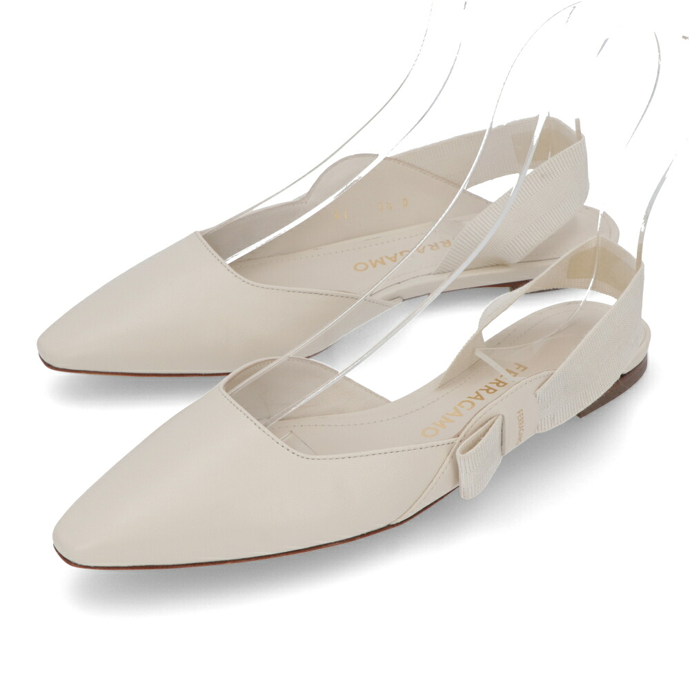 【新品】フェラガモ FERRAGAMO シューズ パンプス レディース VANIA ホワイト レザー シンプル ポインテッドトゥ ヒールなし 0763421